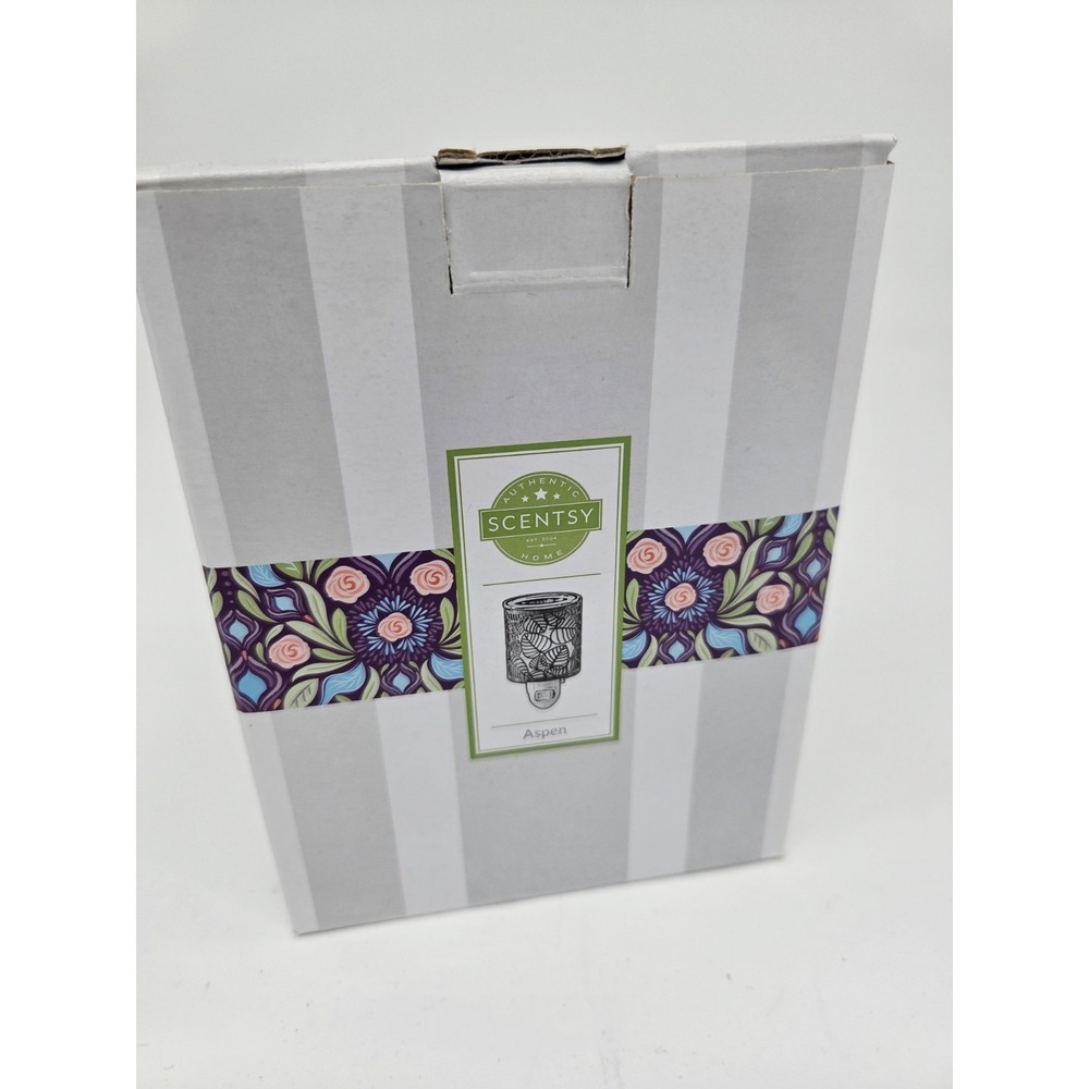 Scentsy Aspen Mini Metal Wax Warmer New in Box Plug In Leaves Glowing Scent - Picture 2 of 3